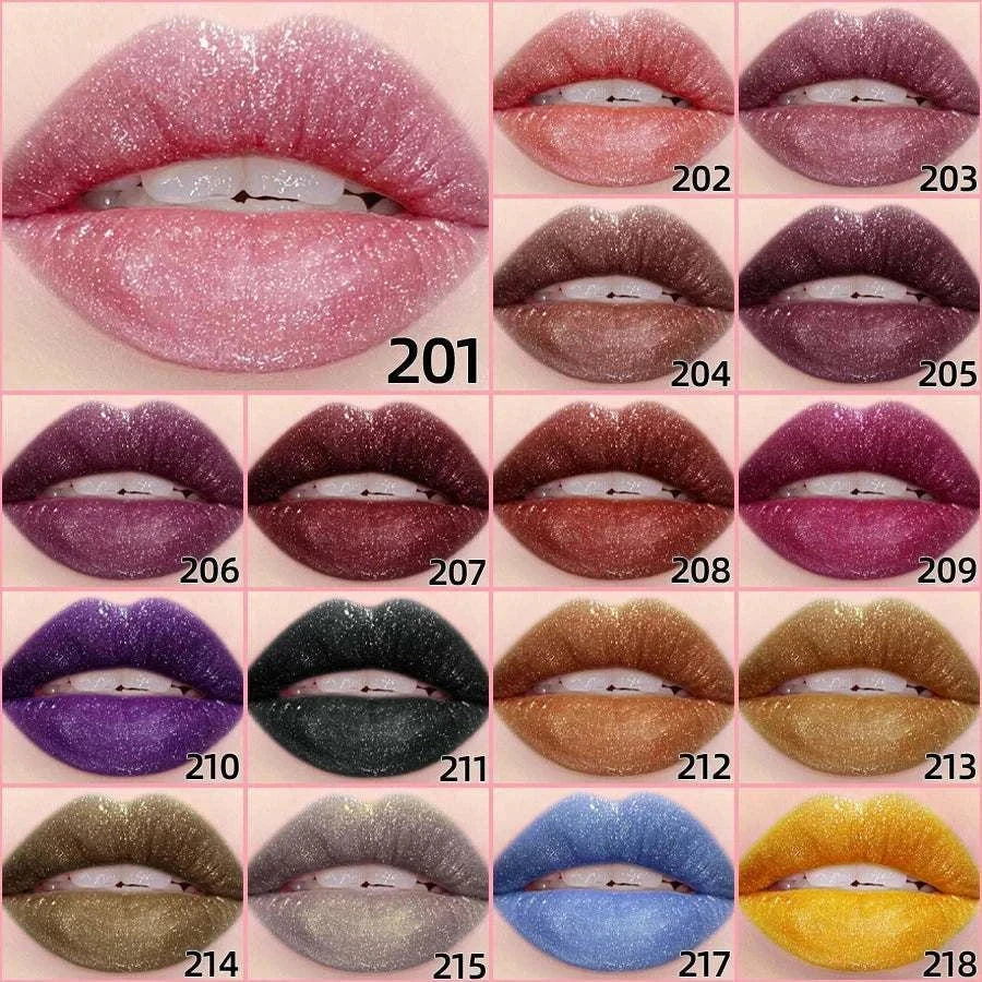18 Colors Glitter Lip Glaze - Long Lasting Waterproof Lip Gloss