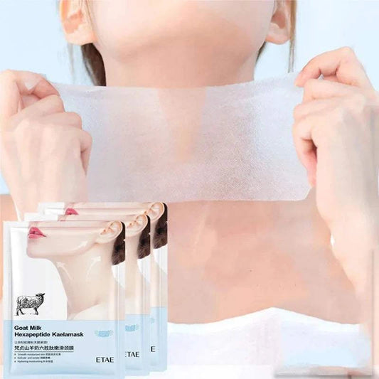 Goat Milk Six Peptides Neck Mask application for firming and moisturizing neck skincare.