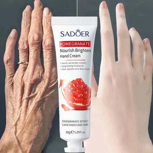 Wrinkle removal hand cream with pomegranate extract for moisturizing and whitening.