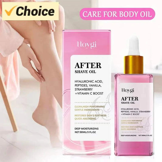 Strawberry Vanilla After Shave Oil with hyaluronic acid and peptides, 90ml bottle, for smooth and moisturized skin.