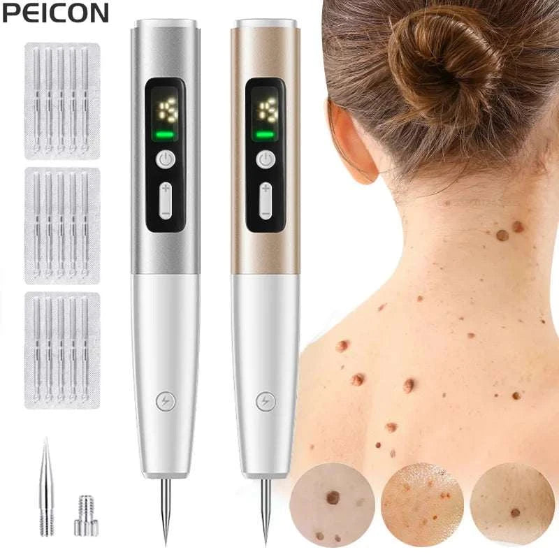 Laser Plasma Pen for mole and wart removal with LED screen, 15 adjustable levels, and rechargeable battery.