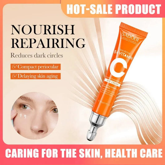 Fast-acting eye cream with Vitamin C for reducing dark circles and puffiness; firming and moisturizing care for women's skin.
