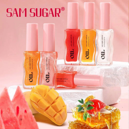 Fruit Honey Essence Lip Oil with Strawberry Tint and Moisturizing Benefits by SAM SUGAR.