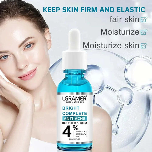 Garnier Bright Complete serum with 30x vitamin C and niacinamide for acne reduction and skin brightening.