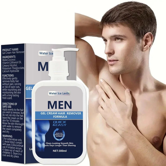 Hair Removal Gel for Men by Water Ice Levin, 300ML, painless body hair remover with coconut scent.