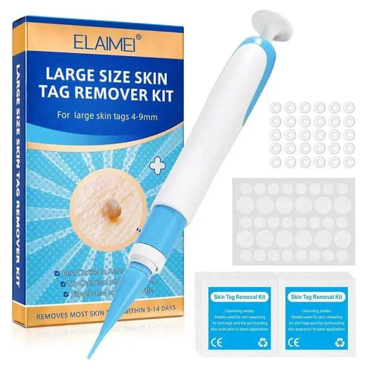 Skin Tags Removal Kit with pen and patches for 4mm-9mm tags.