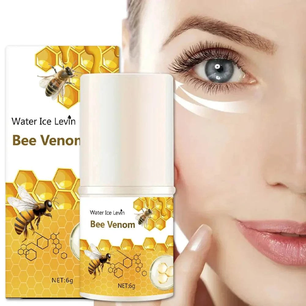 Bee venom eye cream stick for dark circles, under eye bags, and puffiness, with hyaluronic acid moisturizing serum.